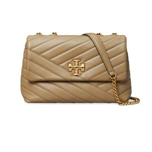 Tory Burch Quilted Chevron Shoulder Bag in Tan with Gold Hardware
